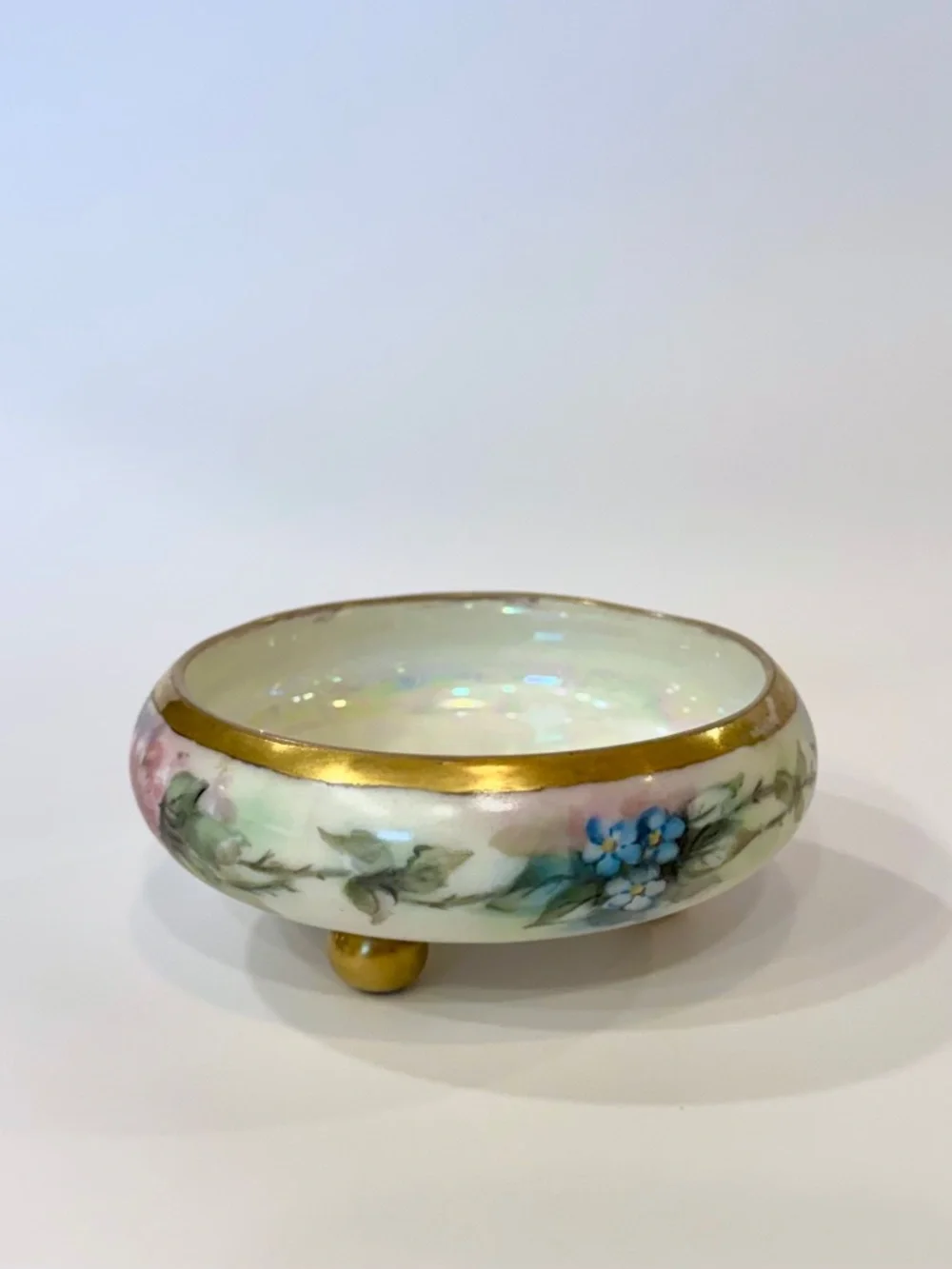 Antique Hand Painted Porcelain Footed Bowl Set 2pc Signed by Howe Royal Austria